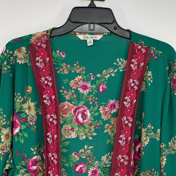 Pioneer Kimono Green Floral Print Embroidered Open Front - Picture 4 of 10
